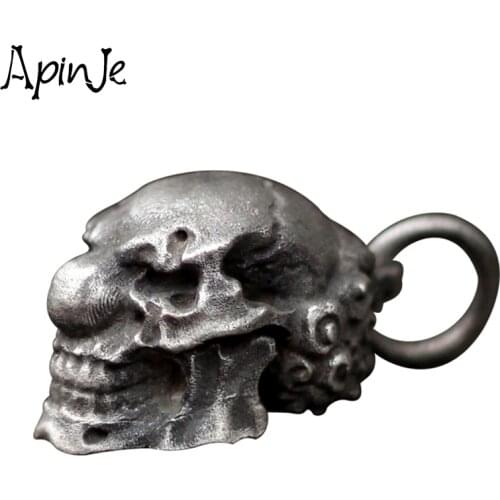 Apinje 925 Sterling Silver Skull Pendant Necklace for Men Clown Necklaces Punk Gothic Jewelry