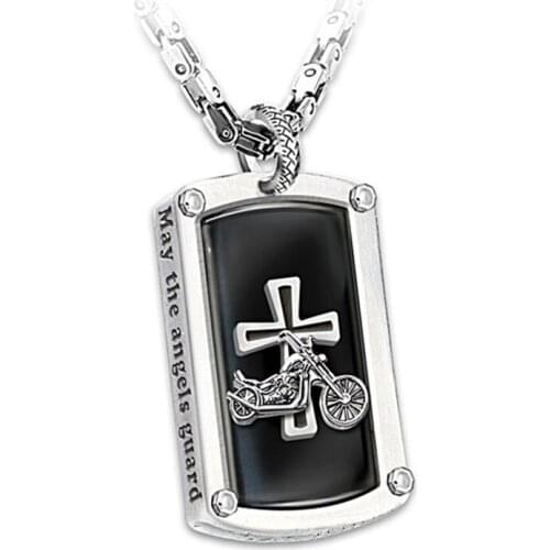 Hot Sale Stainless Steel Punk Motorcycle Cross Pendant Necklace For Men Personality Street Hip Hop Male Letter Chain Necklaces
