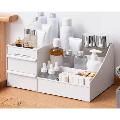 PP Drawer Makeup Desk Organizer with Two Sliding Drawers Individual Compartments Stationary Large Capacity Cosmetics Organizer