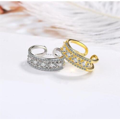 Sole Memory Simple Double Layer Geometry Zircon Fresh 925 Sterling Silver Female Resizable Opening Rings SRI390