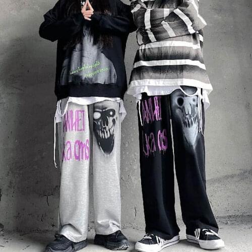 Straight trousers for men and women 2020 South Korea dark high street graffiti letter print wide-legged wild Street Style