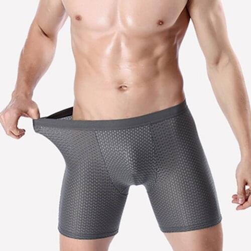 Mesh sexy Boxershorts Male Underpants Men Boxers Long Panties Underwear Modal Loose Under Wear Plus Size boxer homme