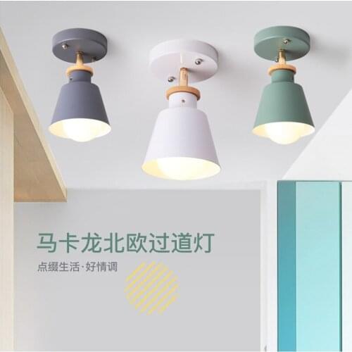Nordic Ceiling Light Macaron Aisle Ceiling Lights Iron Lamp LED E27 85-265V Black White Green Gray For Living Room Light Fixture