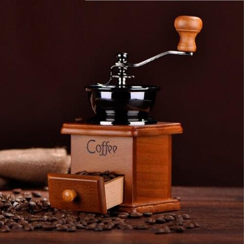 Antique Coffee Grinder Mill Manual Hand Made Wooden Bean Grind Classic Retro