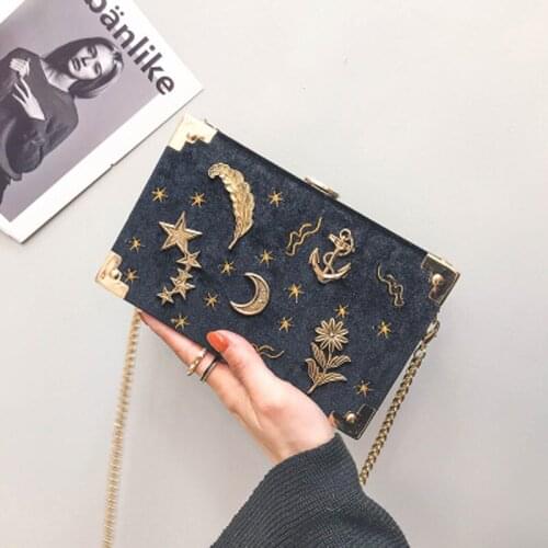 New Fashion Printing Starry Sky Box Bag Women Design Metal Chain Messenger Bags Ladies Fresh Shoulder Bags Chic Crossbody Bag