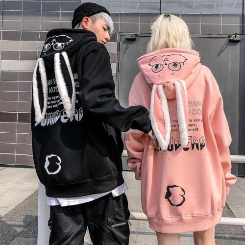 Autumn and Winter Ins Super Popular Rabbit Ears Hooded Sweater Men and Women Loose Couple Trend Hip Hop Fleece Business Attire