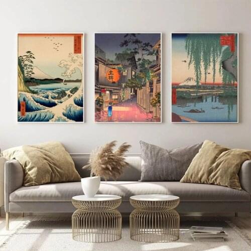 Vintage Japanese Landscape Wave Kanagawa Art Canvas Painting Poster Prints Wall Pictures For Living Room Oriental Home Decor