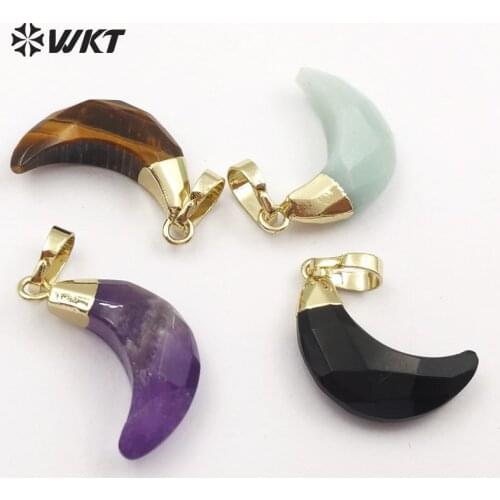 WT-P1386 WKT Wholesale natural mini stone pendants multi colors optional faceted crescent shape pendant for women jewelry making