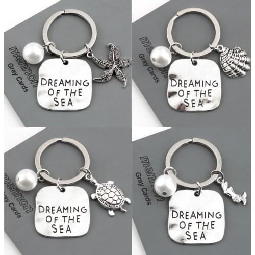 1Pc Summer Style Mermaid Starfish Shell Keychain Turtle Keyring Sea turtle Keychain Beach Women Handbag Gift Jewelry E2393-E2397