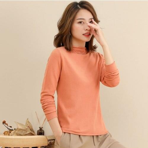 Round Neck Wool Bottoming Knitting Shirt Womens 2021 Spring Autumn New Solid Color Long-Sleeved All-Match Sweater Basic Jacket