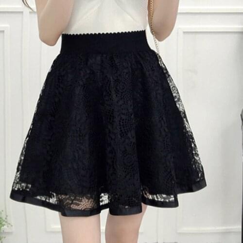 Skirts Womens Mini Lace Skirt Fashion Hollow Out Skirts Women Ball Gown Party 2020 Sweet Faldas Saia
