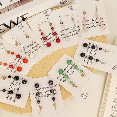 New Korean Fashion Crystal Crochet Earrings 6mm+8mm+10mm Natural Stone Dangle Earrings for Women Lady Statement Earrings Jewelry
