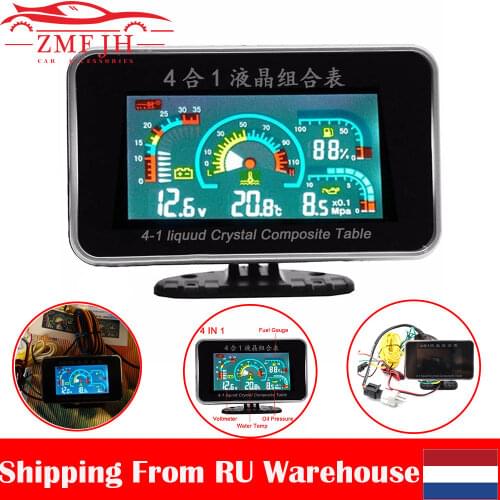 4 In 1 LCD 12v/24v Oil Pressure Voltmeter Volt Water Temperature Oil Fuel Gauge With 10mm temperature sensor for Excavator Truck