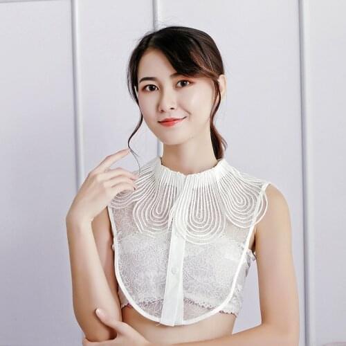 Winter Blue Stripes Lace multi-layered fairy mesh Fake False Collar Lapel Solid detachable Big lapel doll collar sweet lace