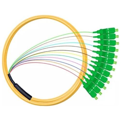 1-10PCS/LOT 1.5m (5ft) SC APC 12 Fibers OS2 Single Mode Bunch PVC (OFNR) 0.9mm Fiber Optic Pigtail Free Shipping