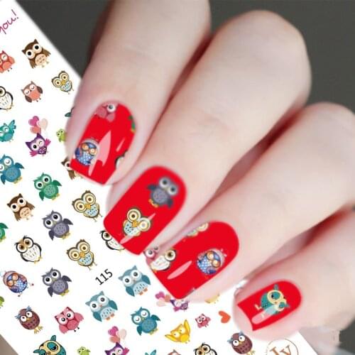 1 Sheets Nail sticker Decals Printing Owl 3D DIY Beauty Decorations Tips Watercolor 3D Adhesive Nail Stickers Fading Flower