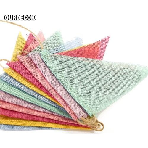 10 Pieces 4M Colorful Jute Linen Flags Pennant Birthday Bunting Banners Wedding Wall Hanging Banner Party Garland for Home Decor