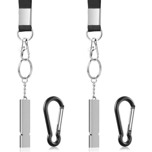 2pcs/set Aluminum Emergency Whistles With Lanyard Safety Survival Whistle For Hiking Camping Training Outdoors Sports