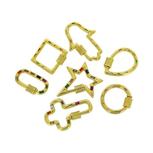 3pcs Electroplated Gold Copper Micro-color Zircon Geometry Various Buckle Pendant For Making DIY Jewelry Necklace Wholesale