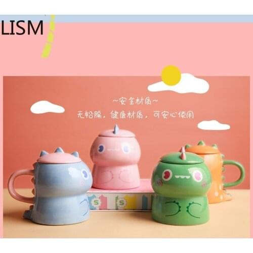 3D Cute Creative Ceramic Cup Shaped Unique Hand Painted Dinosaur Travel Coffee Mug Pink White Cartoon Children Tazas Teacup Gift