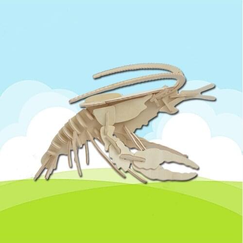 3D simulation handmade DIY wooden three-dimensional puzzle marine animal lobster model wooden toys