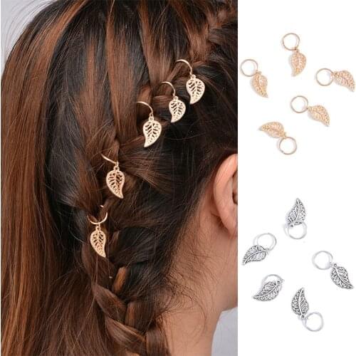 5Pcs/Bag Twist Braid Hair Ornament Shell Stars Leaves Circle Hoop Personality Braid Diy Pendant Hair Accessories For Girls Women
