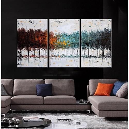Abstract Art 100% Hand Painted Modern Abstract Oil Painting Artwork Colorful Forest 3 pieces Huge Trees Wall Art Oil Paintings