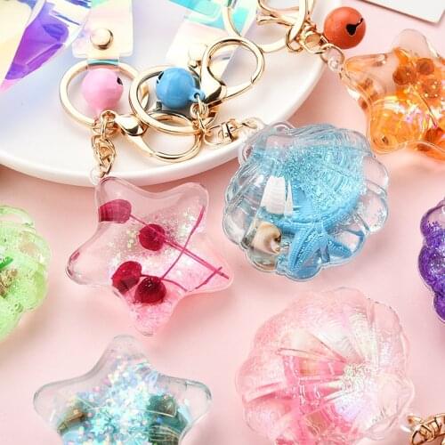 Symphony Quicksand Sequins Sea Starfish Keychain Acrylic In Oil Shell Laser Rope Bag Phone Key Ring Pendant Accessories Gift