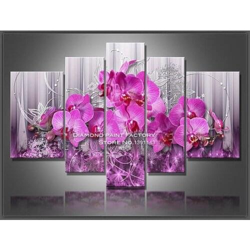 Pink orchids 5D Diamond Embroidery Cross Stitch square Full Flower Diamond Mosaic multigang Picture Pasted home Decor painting