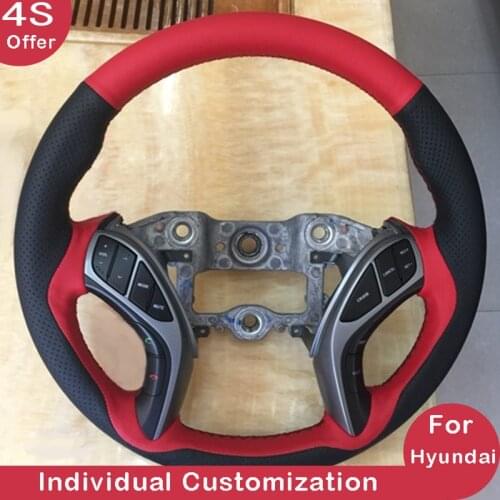 Customize Car Steering Wheel Cover Black Red Drilled Hole Leather for Hyundai Elantra Verna Mistra Tucson 2010 2011 2012-2019