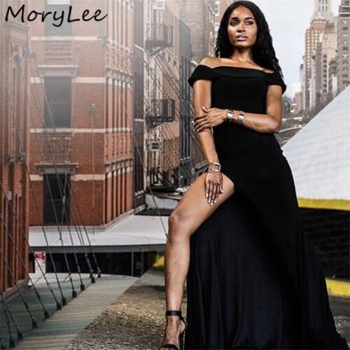 Evening Dresses Black Off The Shoulder Floor Length Side Slit Mermaid Spandex Evening Dresses vestidos de fiesta de noche
