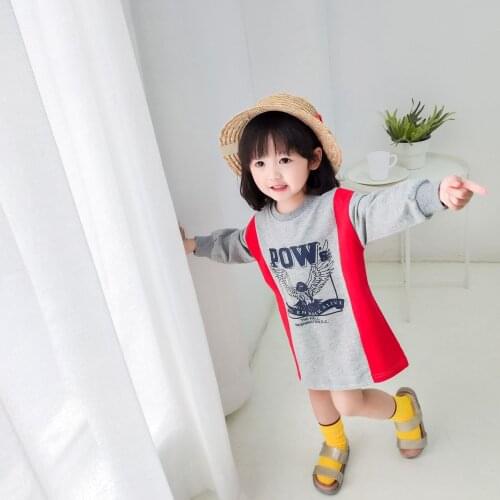 Kids Dresses for Girls Casual Letter Print Long Sleeve Stitching Toddler Baby Clothing Spring Autumn Children Dress New Arrival