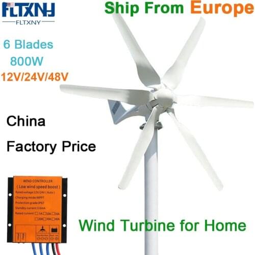 800w 12v 24v New Developed Wind Turbine Generator With 6 Blades Free Controller For Home Roof