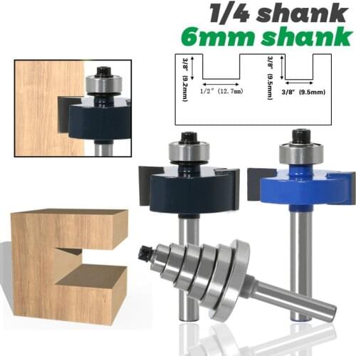 Rabbet Router Bit with 6 Bearings Set - 1/4" Shank 6mm shank Woodworking cutter Tenon Cutter for Woodworking Tools
