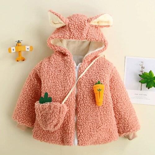 HOT Baby girls winter coat cotton-padded clothes velvet thickened jacket cotton warm Teddy velvet with pocket Cartoon bunny ears
