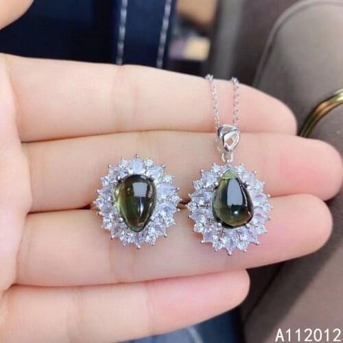 KJJEAXCMY fine jewelry natural sapphire 925 sterling silver noble girl new pendant necklace chain ring set support test