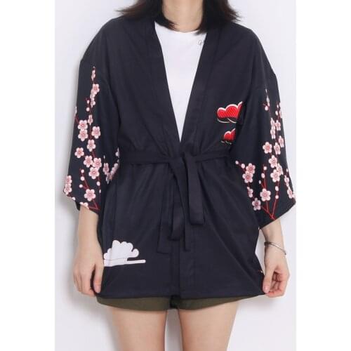 Japanese Kimono Belt Cardigan Yukata Women Men Crane Printed Shirt Summer Black Casual Loose Harajuku Kimono Asian Costume