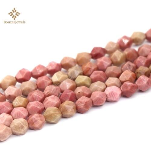 Stone Diamonds Natural Faceted Red Rhodonite Round Loose Spacer Star Cut Polygon Beads 15inch 6 8 10mm For Jewelry Making