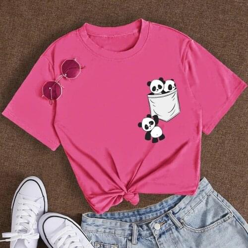 Summer Women T-shirts 100% Cotton Casual Short Sleeve Fashion Panda Print Female Kawaii Fashion Loose Clothes Oversized Tee Tops