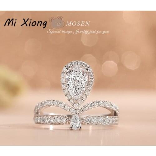 Mi Xiong s925 sterling silver designer double crown crystal diamond ring luxury charm ladies engagement anniversary jewelry