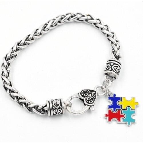 Fashion Color Puzzle Pendant Crystal Bracelet Men and Women Exquisite Geometric Bracelet Autism Awareness Jigsaw Puzzle Charm