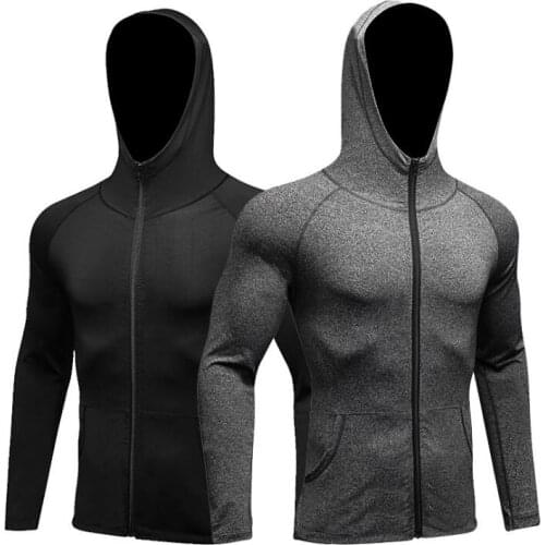 Mens autumn and winter sports jacket fitness running training long sleeve zipper hooded jacket speed dry coat