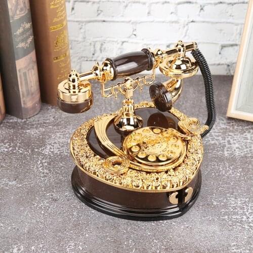 Classical European Style Phone Shaped Music Box Creative Presents Home Retro Decorative Ornaments Jewelry Storage Boxes