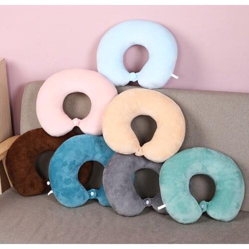 New Cotton Solid Color U-Shaped Pillow Soft Neck Pillows Portable Travel Car Air Flight U-shape Cervical Spine Slept Bedding
