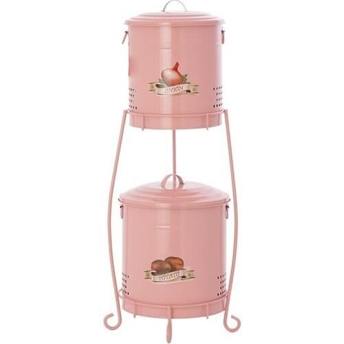 Nilşah 2 Tiers Round Potato/Onion Box Pink