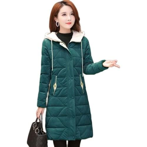 2021New Women Parkas Winter Thick Warm Hooded Corduroy Cotton Coat Female Cotton Padded Jacket Femme Down Cotton Jacket D1156