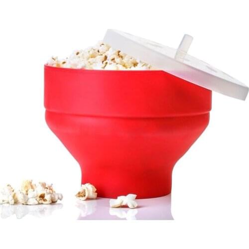 New Popcorn Microwave Silicone Foldable Red High Quality Kitchen Simple Tool DIY Popcorn Bucket Bowl Machine with Lid