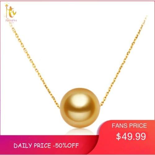 NYMPH genuine high quality 9-10 mm round golden south sea pearl necklace&pendant with real 18 k gold,2014 new style[simple love]
