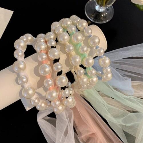 New Women Elegant Full Pearl Streamer Headband Sweet Headband Hair Hoops Holder Ornament Head Band Lady Fashion Hair Accessories