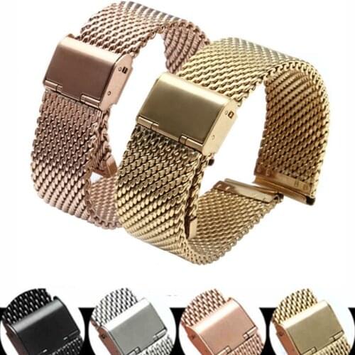 18mm/20mm/22mm/24mm Stainless Steel Watch Strap Straight End Bracelet Mesh Buckle Watch Band 4 Colors Shellhard